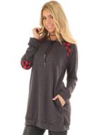 Oasap Round Neck Plaid Panel Long Sleeve Pullover Sweatshirt