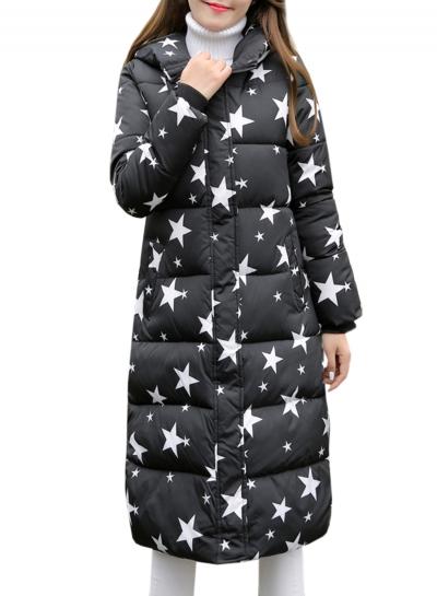 Oasap Women's Pentagram Graphic Hooded Long Down Coat