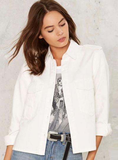 Oasap Women's Simple Solid Color Collared Jacket