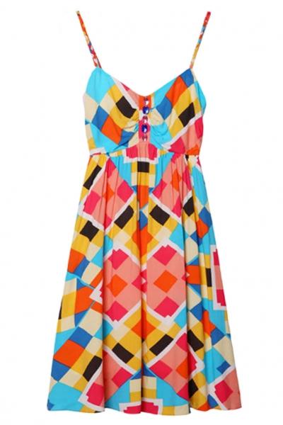 Oasap Bright Geo Pattern Slip Dress