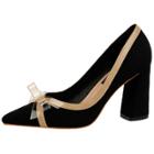 Oasap Pointed Toe Solid Color Bows Decoration Square Heels