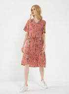 Oasap V Neck Floral Print Lace-up Dress