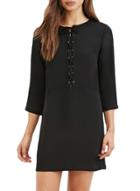 Oasap Women's Fashion Black 3/4 Sleeve Front Lace-up Mini Shift Dress