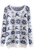 Oasap Sweet Mohair Snowflake Print Round Neckline Sweater