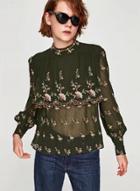 Oasap Fashion Long Sleeve Floral Embroidery Pullover Blouse