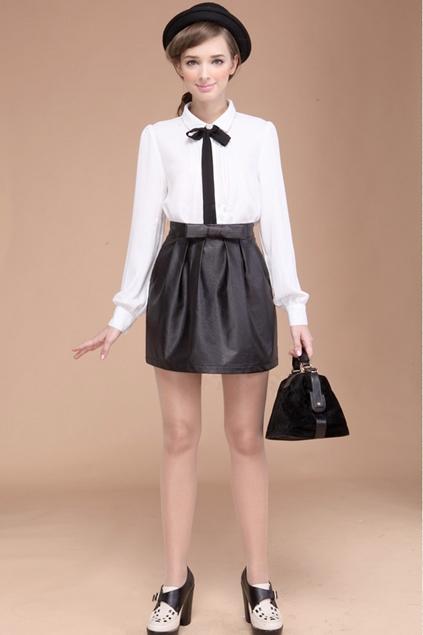 Oasap Bowknot Embellished Zipped A-line Skirt