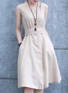 Oasap Solid Color Sleeveless Back Bow Linen Dress