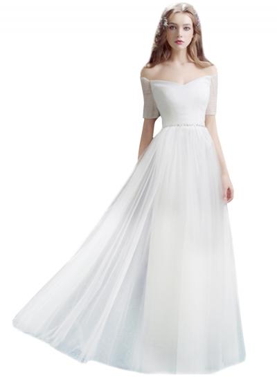 Oasap Women's Off Shoulder Short Sleeve Maxi Wedding Evening Dress