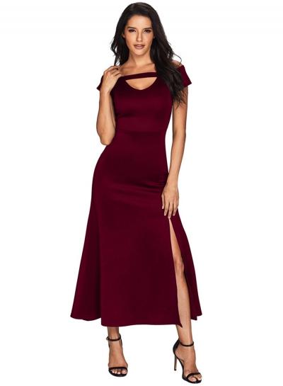 Oasap Sexy Short Sleeve Slit V Neck Prom Dress