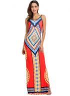 Oasap Bohemian Geometric Print Sleeveless Backless Maxi Dress