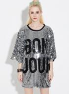 Oasap 3/4 Sleeve Letter Printed Sequins Club Dress