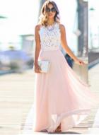 Oasap Sleeveless Lace Chiffon Evening Dress