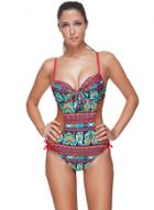 Oasap Bohemian Spaghetti Strap Pattern Print One Piece Swimsuit