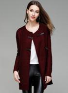Oasap Round Neck Long Sleeve Solid Color Cardigan