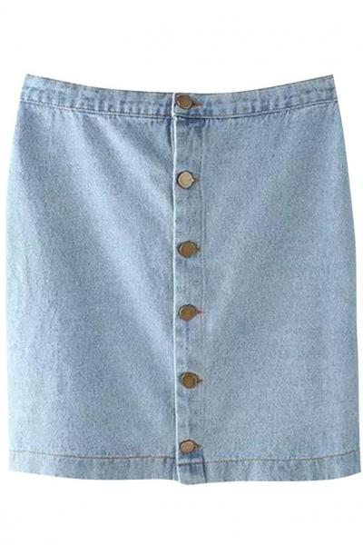 Oasap Button Down Fly Denim Straight Mini Dress