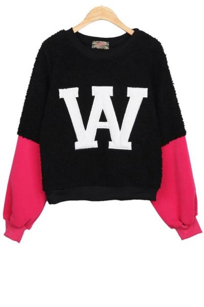 Oasap W Color Block Fuzzy Sweatshirt