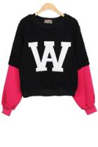 Oasap W Color Block Fuzzy Sweatshirt