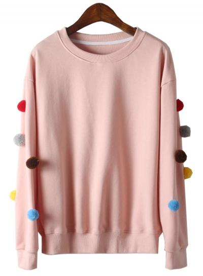 Oasap Solid Long Sleeve Hair Ball Decoration Sweatshirts