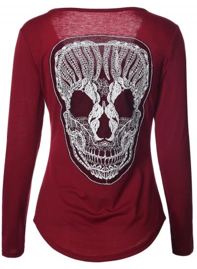 Oasap Halloween Long Sleeve Back Skull Pullover Tee