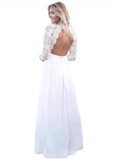 Oasap Open Back Long Sleeve Crochet Maxi Party Dress