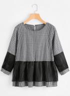 Oasap Round Neck Plaid Lace Blouses