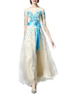Oasap Women's Elegant Floral Embroidery Belted Mesh Dress
