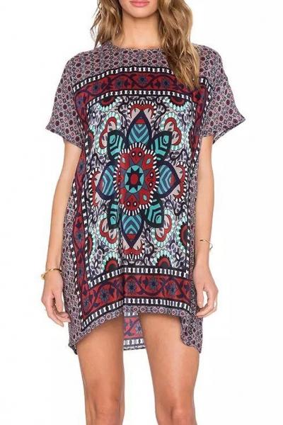 Oasap Vintage Floral Printed Mini Dress