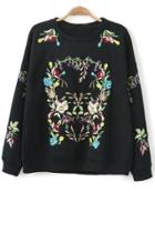 Oasap Lovely Floral Embroidered Fleece Sweatshirt