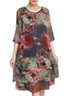 Oasap Women's Casual 3/4 Sleeve Floral Print Knee Length Dress