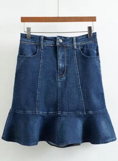 Oasap High Waist Bodycon Denim Ruffle Skirt