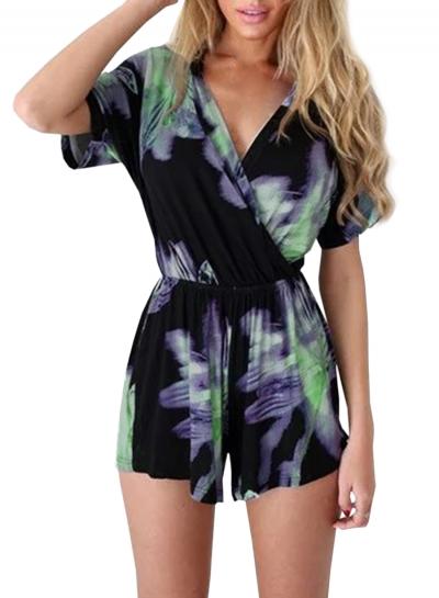 Oasap Women's Fashion Short Sleeve Wrap Front Print Romper