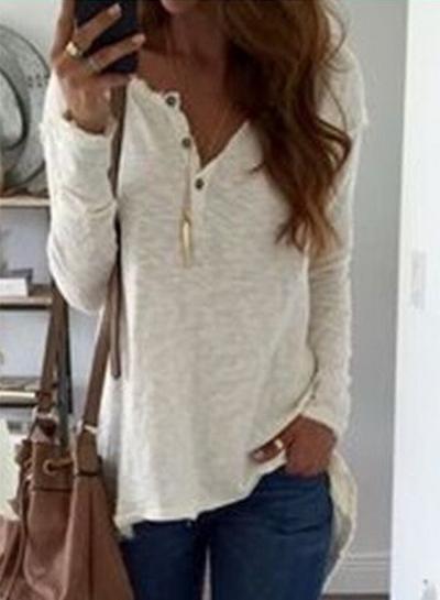 Oasap Fashion V Neck Long Sleeve Button Front High Low Tee