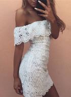 Oasap Lace Crochet Off Shoulder Scalloped Bodycon Dress