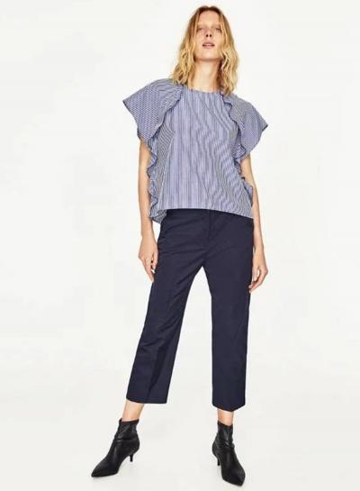 Oasap Striped Slim Short Shirt Patched Flounce