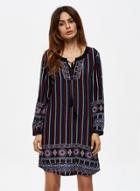 Oasap Long Sleeve Placement Print Mini Dress With Tassel
