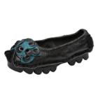 Oasap Ethnic Style Round Toe Flower Full Grain Leather Shoes