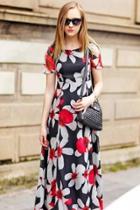 Oasap Swing Floral Print Short Sleeve Midi Dress