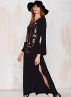 Oasap V Neck Flare Sleeve Side High Split Dress