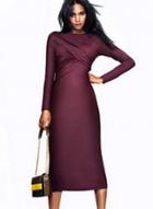 Oasap Women's Ruched Long Sleeve Midi Dress
