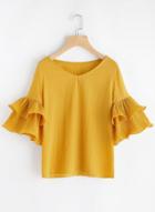Oasap Ruffle 3/4 Flare Sleeve Solid Blouse