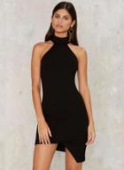 Oasap Mock Neck Off Shoulder Club Asymmetrical Bodycon Dress