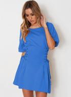 Oasap Solid Short Sleeve Lace-up Waist Mini Dress