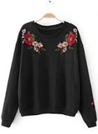 Oasap Rose Embroidery Loose Fit Pullover Sweatshirt