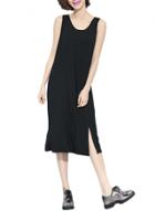 Oasap Women Simple Solid Color Sleeveless Slit Loose Fit Dress