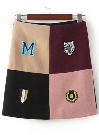 Oasap Fashion Patch Embroidery Patchwork Skirt