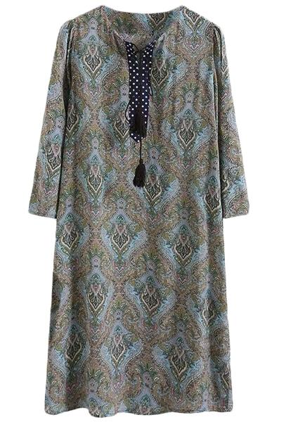 Oasap Vintage Printed Pullover Shift Dress