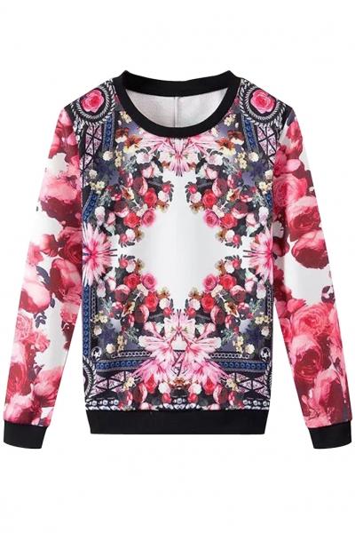 Oasap Delightful Floral Pattern French Terry Sweatshirt