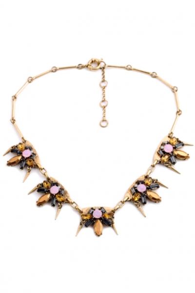 Oasap Spiked Colorblocked Faux Stone Bib Necklace