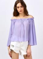 Oasap Off Shoulder 3/4 Sleeve Loose Ruffles Blouse