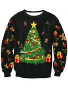 Oasap Round Neck Long Sleeve Christmas Tree Printed Sweatshirt